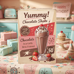 Cartão Milkshake de Chocolate Vintage Feliz Aniversário