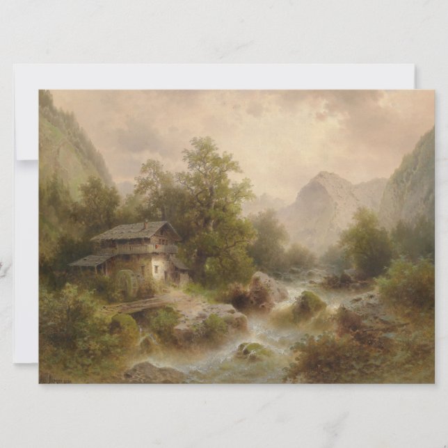 Cartão Mill on a Mountain Stream (por Albert Rieger) (Frente)