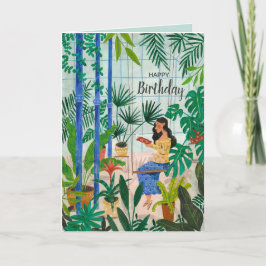 Cartão Mindful blue greenhouse plants girl reading
