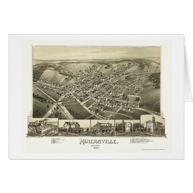 Cartão Minersville, mapa panorâmico do PA - 1889 (Frente Horizontal)