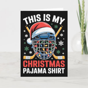Cartão Minha Camisa de Pijama de Hockey de Natal Capacete