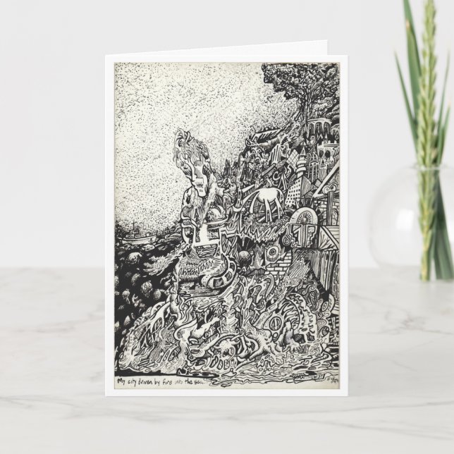 Cartão Minha cidade foi levada pelo fogo no mar... (Frente)