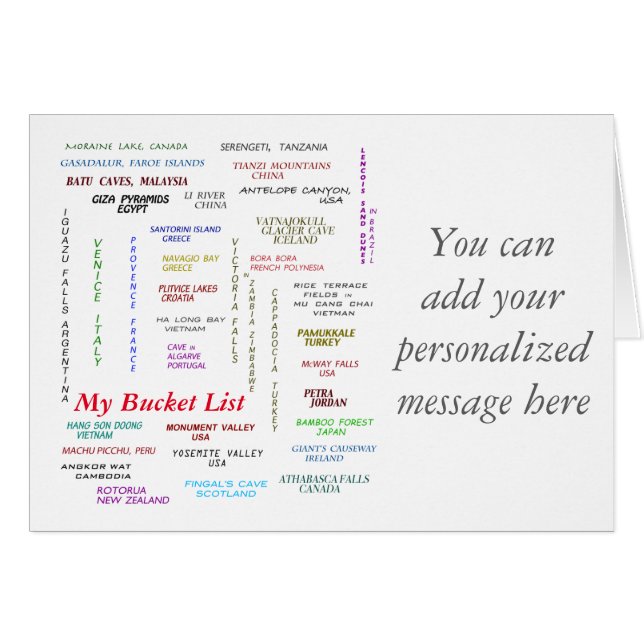 Cartão Minha lista de Baldes para Viagem (Frente Horizontal)