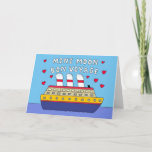 Cartão Mini Moon BonVoyage<br><div class="desc">A cartoon cruise ship with smoke coming out of the funnels. The smoke spells out 'Mini Moon Bon Voyage'.</div>