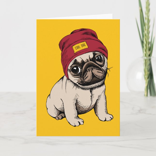 Cartão Mini Pug Hipster Puppy (Frente)