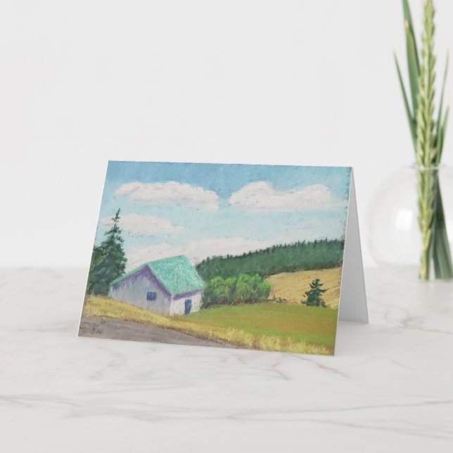 Cartão Miniatura Barn Set - Green Barn Greeting Card (Frente)