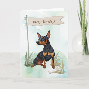 Cartão Miniatura Cachorro Pinscher Sob Sinal De Aniversár