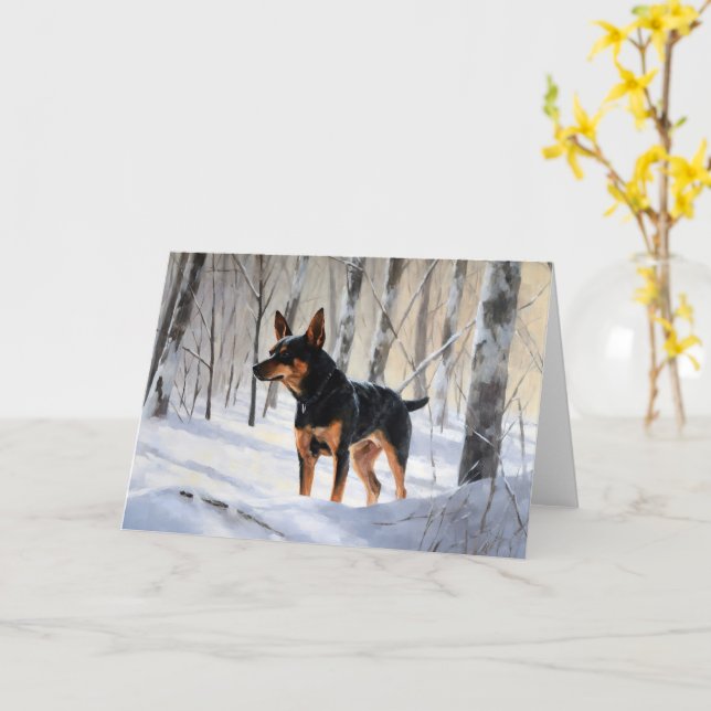 Cartão Miniatura Pinscher Deixa-o nevar no Natal (Flor Amarela)