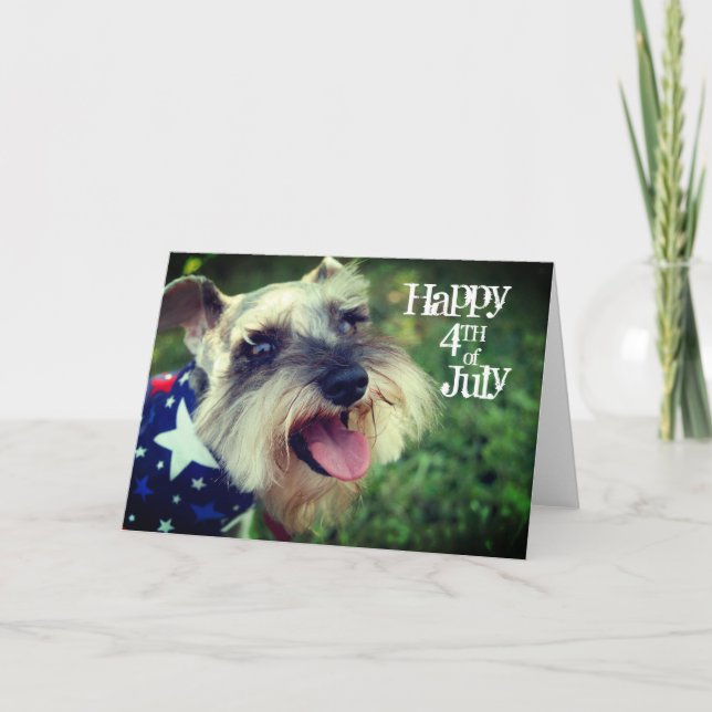 Cartão Miniatura Schnauzer Feliz 4 de julho (Frente)