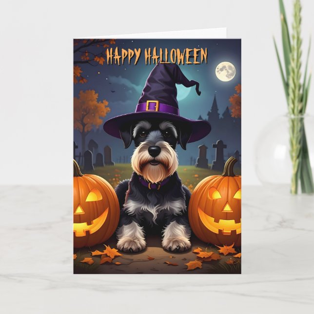 Cartão Miniatura Schnauzer Halloween (Frente)