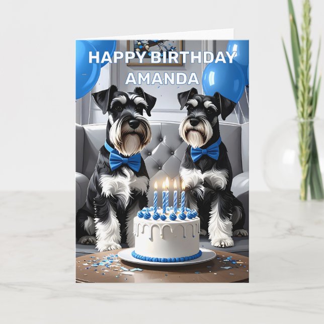 Cartão Miniatura Schnauzers Aniversário (Frente)