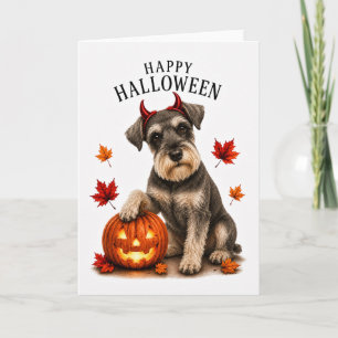 Cartão Miniature Schnauzer Halloween Cão Diabo
