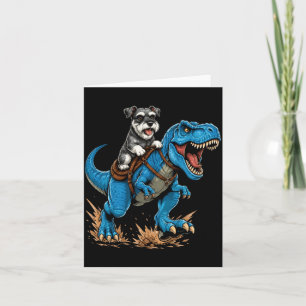 Cartão Miniature Schnauzer Montando T Rex Dinossauro Engr