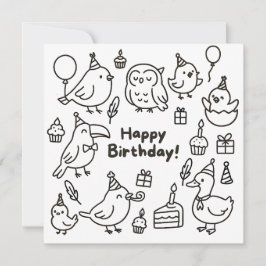 Cartão Minimal Bird Doodle Birthday Card