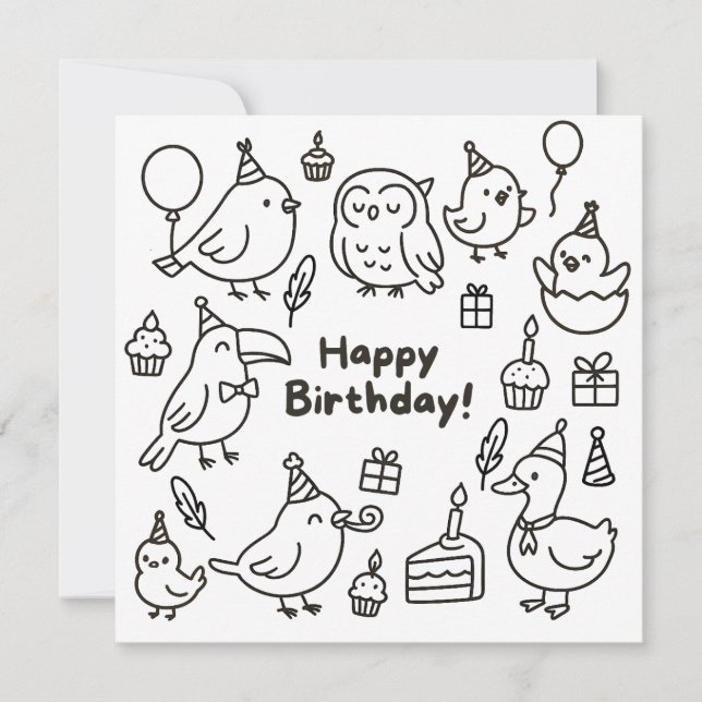 Cartão Minimal Bird Doodle Birthday Card (Frente)