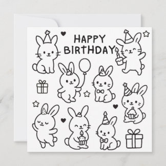 Cartão Minimal Bunny Doodle Birthday Card