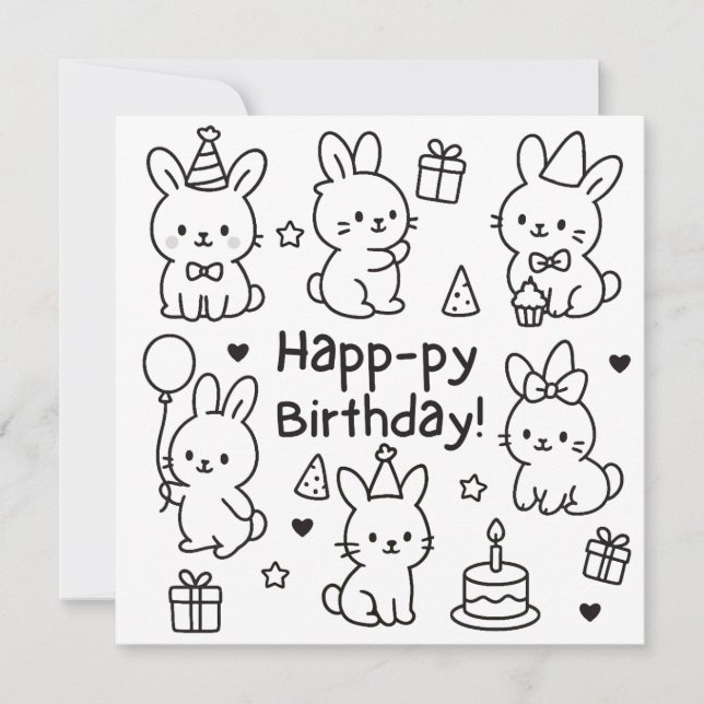Cartão Minimal Bunny Doodle Birthday Card (Frente)
