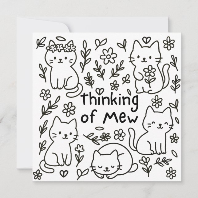 Cartão Minimal Cat Doodle Thinking of You Card (Frente)