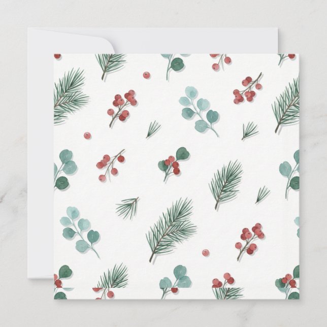 Cartão Minimal Christmas Pattern, Pine & Berries  (Frente)