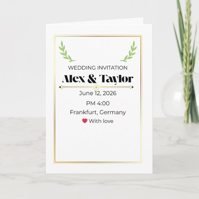 Cartão Minimal Olive Branch Wedding Invitation | Elegant  (Frente)