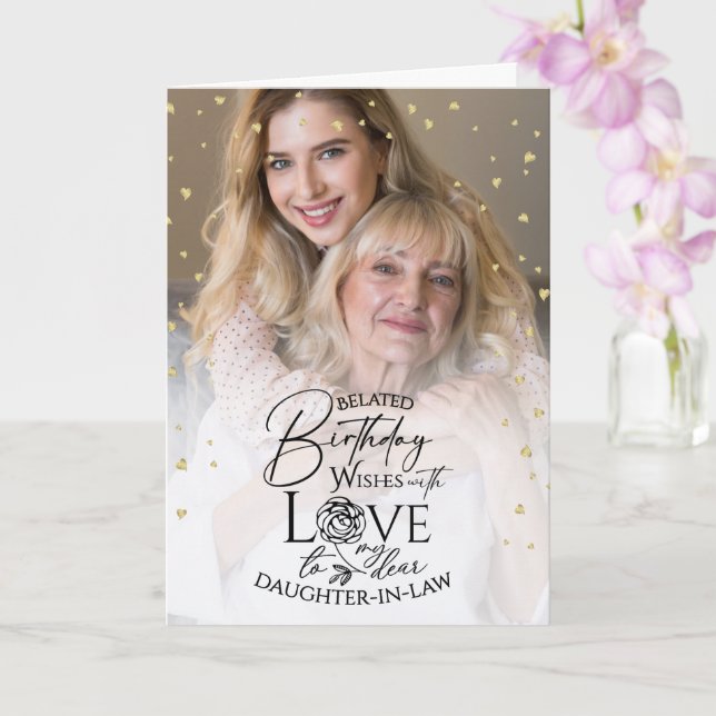 Cartão Minimal Photo Belated Birthday Daughter-in-law  (Orquídea)