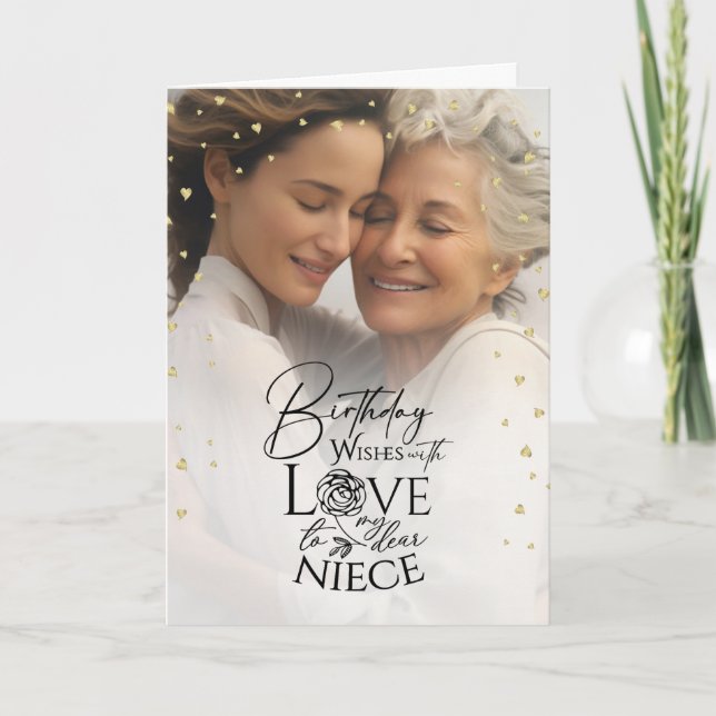 Cartão Minimal Photo Elegant Birthday Keepsake  Niece (Frente)