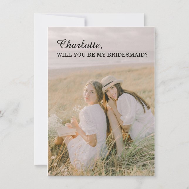 Cartão Minimal Will You Be My Bridesmaid Photo Card (Frente)