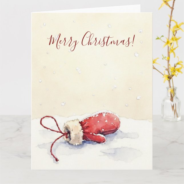 Cartão Minimal Winter Mitten Watercolor Christmas Art (Flor Amarela)