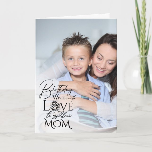 Cartão Minimalist Birthday Photo Frame Calligraphy Mom (Frente)