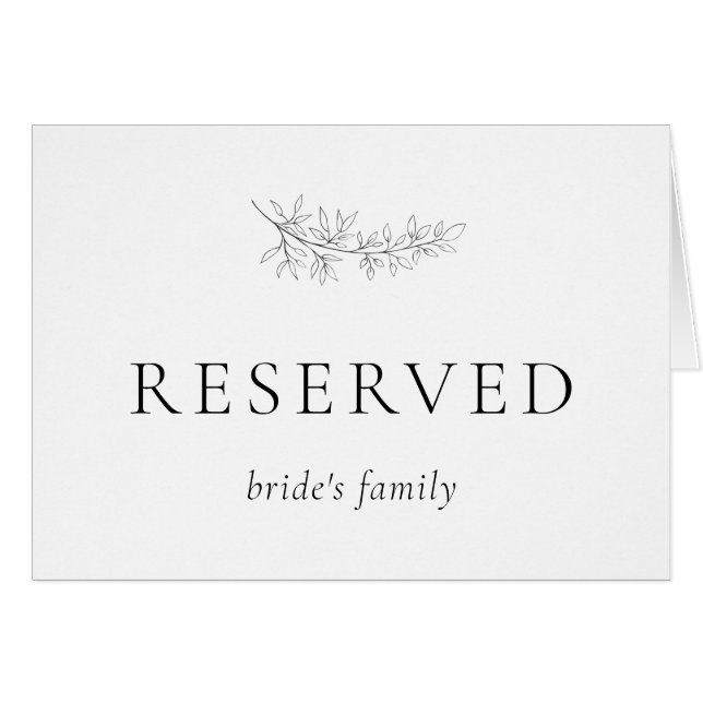 Cartão Minimalist Botanical Wedding Reserved Seating Card (Frente Horizontal)