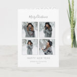 Cartão Minimalist Christmas 4-Photo Gray Chevron<br><div class="desc">Modern minimalist and elegant design featuring four-photo template with four lines of editable text for your personal greetings on front. Inside features additional photo template,  text fields and simple clean white and grey chevron pattern background.</div>