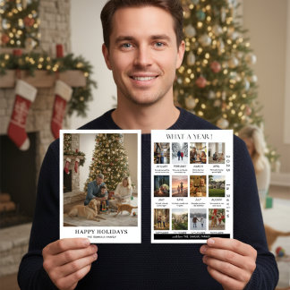 Cartão Minimalist Family Photo Year In Review Christmas