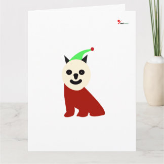 Cartão Minimalist Geometric Cat Elf Christmas Folded Gree