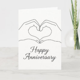 Cartão Minimalist Line Art Hands Heart Happy Anniversary 