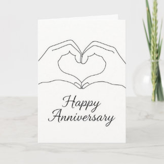 Cartão Minimalist Line Art Hands Heart Happy Anniversary 