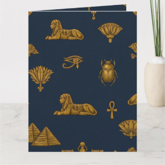 Cartão Minimalist Navy & Antique Gold Egyptian Pattern