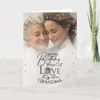 Cartão Minimalist Photo Belated Birthday Keepsake Grandma