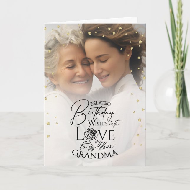 Cartão Minimalist Photo Belated Birthday Keepsake Grandma (Frente)