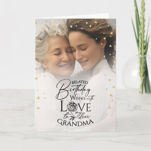 Cartão Minimalist Photo Belated Birthday Keepsake Grandma (Frente)