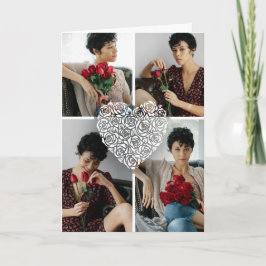 Cartão Minimalist Rose Heart Photo Collage Custom 