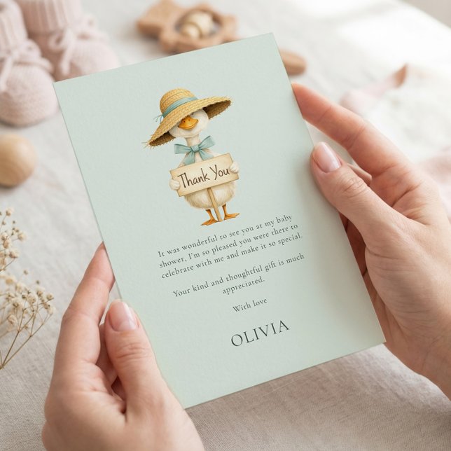 Cartão Minimalist Silly Goose Thank You Sage Baby Shower (Criador carregado)
