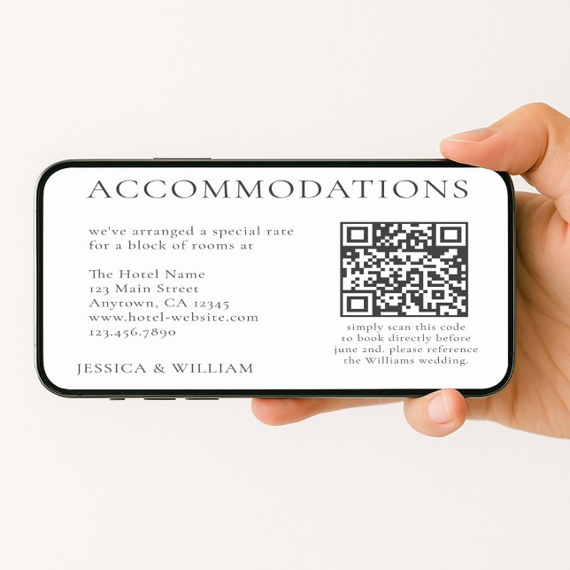 Cartão Minimalist Wedding Hotel Accommodation QR Code (Criador carregado)