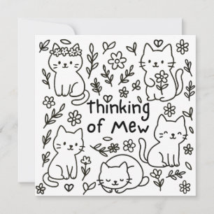 Cartão Minimalista de Gato Desenhado à Mão Pensand
