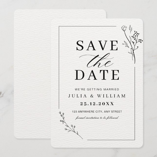Cartão Minimalista de Salvar a Data do Casamento,  (Frente/Verso)
