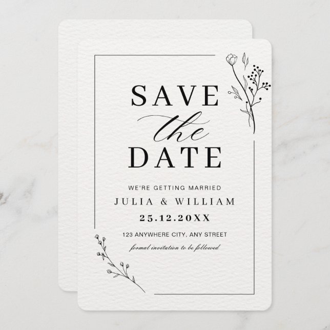 Cartão Minimalista de Save the Date, Casamento Mod (Frente/Verso)