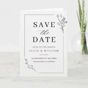 Cartão Minimalista Floral Save the Date Casamento Moderno
