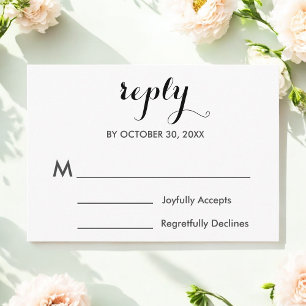 Cartão Minimalista Preto Branco RSVP de Casamento