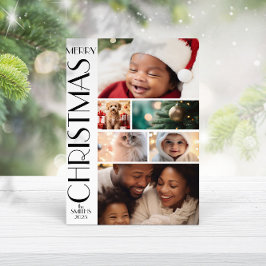 Cartão Minimalista Preto de Colagem de Fotos da Família M