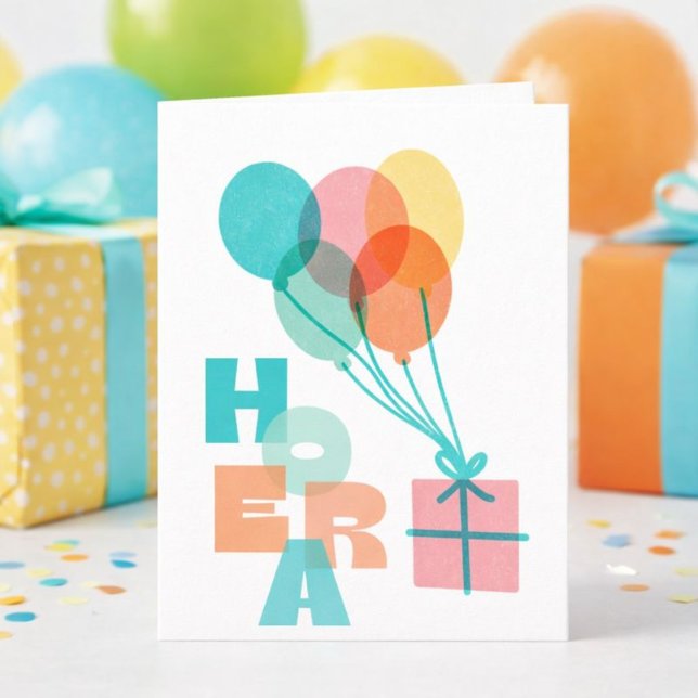 Cartão Minimalistische Ballonnen Cadeau Hoera Verjaardag (Criador carregado)