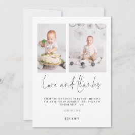 Cartão Mínimo 2 Fotografias primeiro aniversario Amor e O